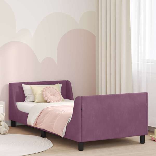 Lastevoodiraam peatsiga, lilla, 80 × 200 cm, samet — mudel 42010871