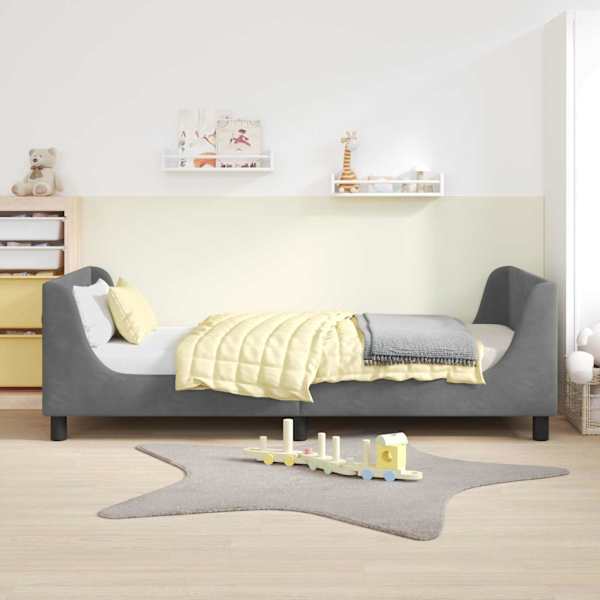 Lastevoodiraam peatsiga, tumehall, 90 × 200 cm, samet — mudel 42010888
