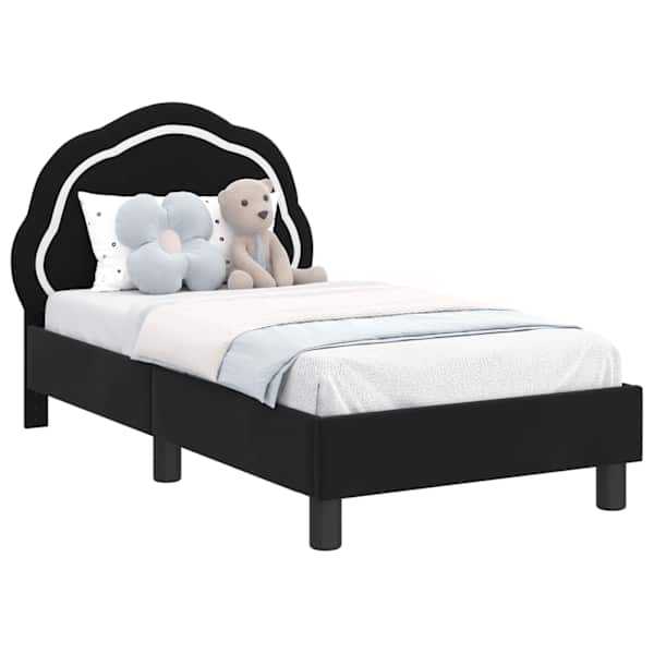 Lastevoodiraam peatsiga, must, 70 × 140 cm, samet