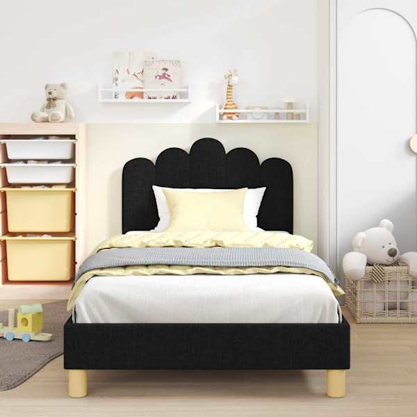 Lastevoodiraam peatsiga, must, 90 × 190 cm, kangas — mudel 42011056