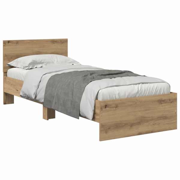 LED-valgustusega voodiraam peatsiga, Artisan tamm, 75 × 190 cm, tehispuit — mudel 885842