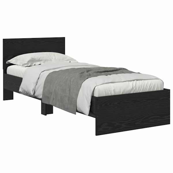 LED-valgustusega voodiraam peatsiga, must tamm, 75 × 190 cm, tehispuit — mudel 885843