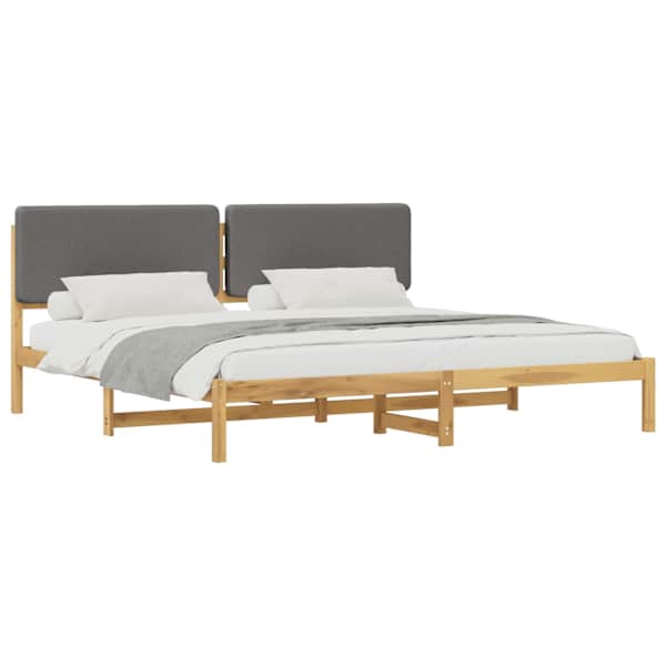 Voodiraam peatsiga, valgeks pestud ja helehall, 200 × 200 cm — mudel 3405049