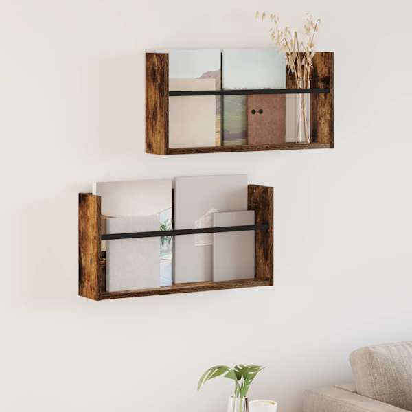 Ajakirja riiul 2 tk Suitsetatud tamm 60 × 12 × 30 cm Tehispuit