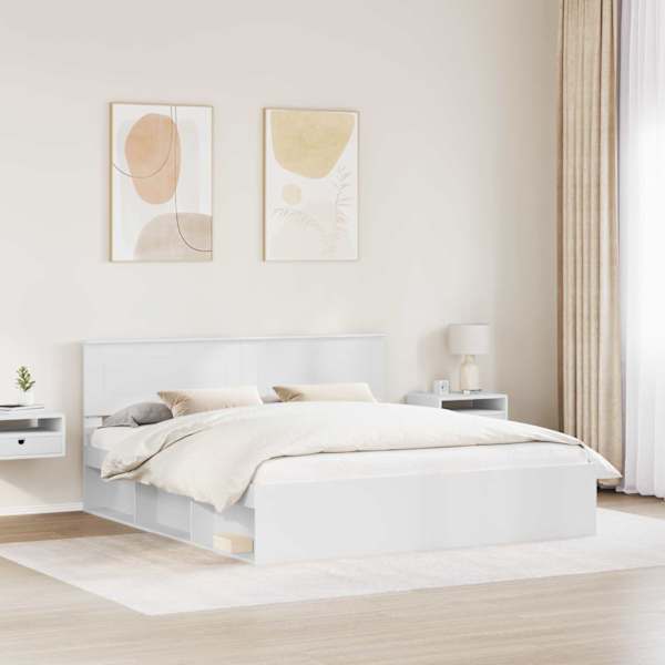 Voodiraam peatsiga, valge, 180 × 200 cm, tehispuit — mudel 3407841