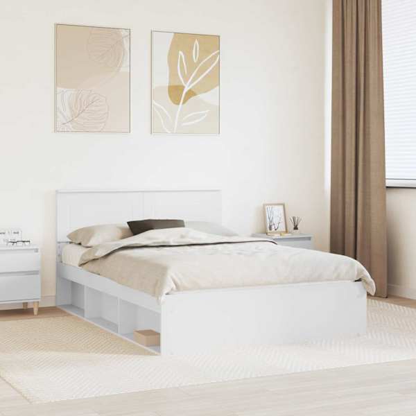 Voodiraam peatsiga, valge, 160 × 200 cm, tehispuit — mudel 3407850