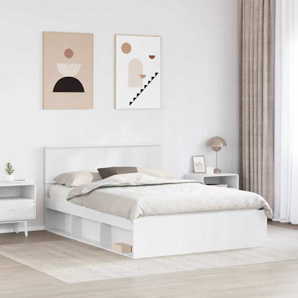 Voodiraam peatsiga, valge, 140 × 190 cm, tehispuit — mudel 3407868