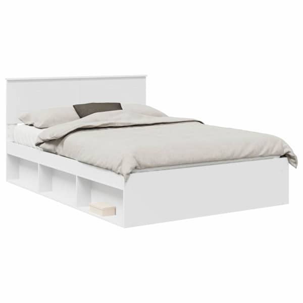 Voodiraam peatsiga, valge, 140 × 190 cm, tehispuit — mudel 3407868