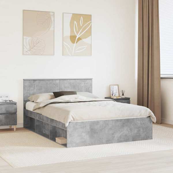 Voodiraam peatsiga, betoon, 140 × 190 cm, tehispuit — mudel 3407871