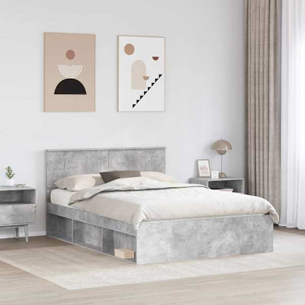 Voodiraam peatsiga, betoon, 140 × 190 cm, tehispuit — mudel 3407871