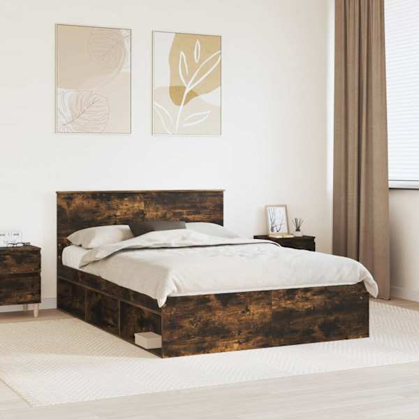 Voodiraam peatsiga, suitsutatud tamm, 140 × 200 cm, tehispuit — mudel 3407881