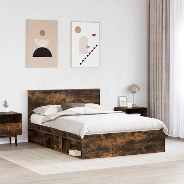 Voodiraam peatsiga, suitsutatud tamm, 140 × 200 cm, tehispuit — mudel 3407881