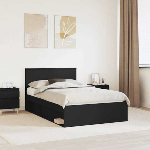 Voodiraam peatsiga, must, 120 × 190 cm, tehispuit — mudel 3407896
