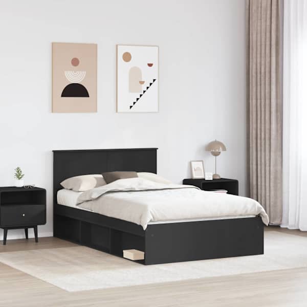 Voodiraam peatsiga, must, 120 × 190 cm, tehispuit — mudel 3407896