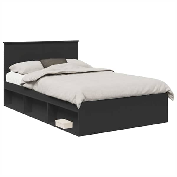 Voodiraam peatsiga, must, 120 × 190 cm, tehispuit — mudel 3407896