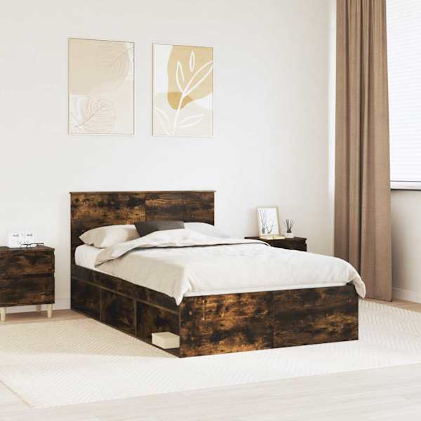 Voodiraam peatsiga, suitsutatud tamm, 120 × 190 cm, tehispuit — mudel 3407899