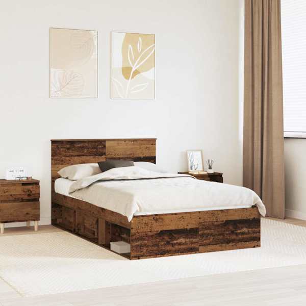 Voodiraam peatsiga, vana puit, 120 × 190 cm, tehispuit — mudel 3407902