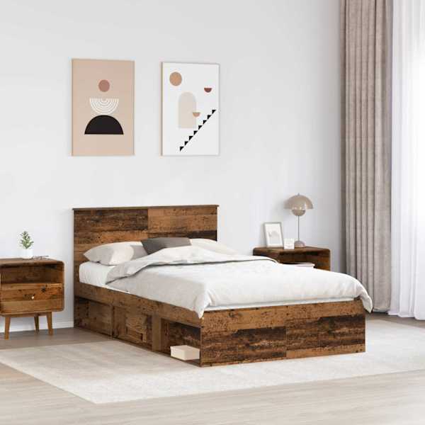 Voodiraam peatsiga, vana puit, 120 × 190 cm, tehispuit — mudel 3407902