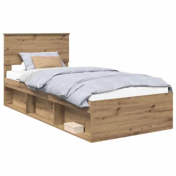 Voodiraam peatsiga, Artisan tamm, 90 × 190 cm, tehispuit — mudel 3407930
