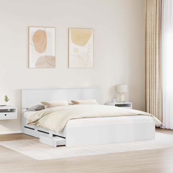 Sahtlitega voodiraam peatsiga, valge, 180 × 200 cm — mudel 3407956