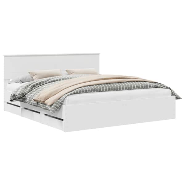 Sahtlitega voodiraam peatsiga, valge, 180 × 200 cm — mudel 3407956