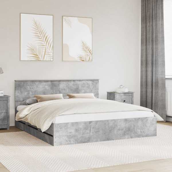 Sahtlitega voodiraam peatsiga, betoonhall, 180 × 200 cm — mudel 3407959