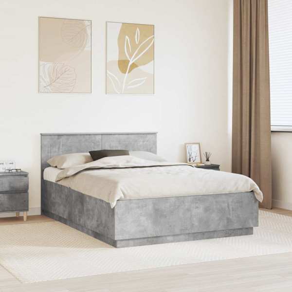 Voodiraam peatsiga, betoonhall, 150 × 200 cm, tehispuit — mudel 3408155