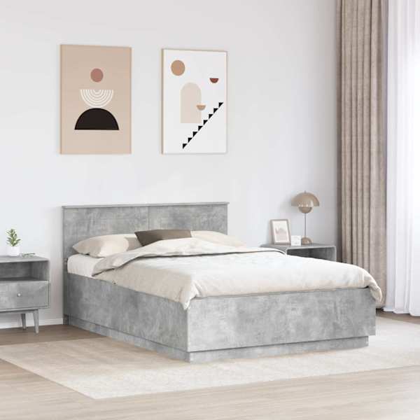 Voodiraam peatsiga, betoonhall, 150 × 200 cm, tehispuit — mudel 3408155