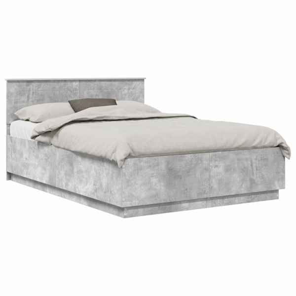Voodiraam peatsiga, betoonhall, 150 × 200 cm, tehispuit — mudel 3408155