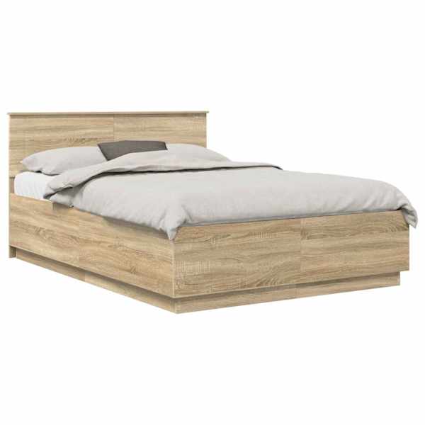 Voodiraam peatsiga, sonoma tamm, 140 × 200 cm, tehispuit — mudel 3408168