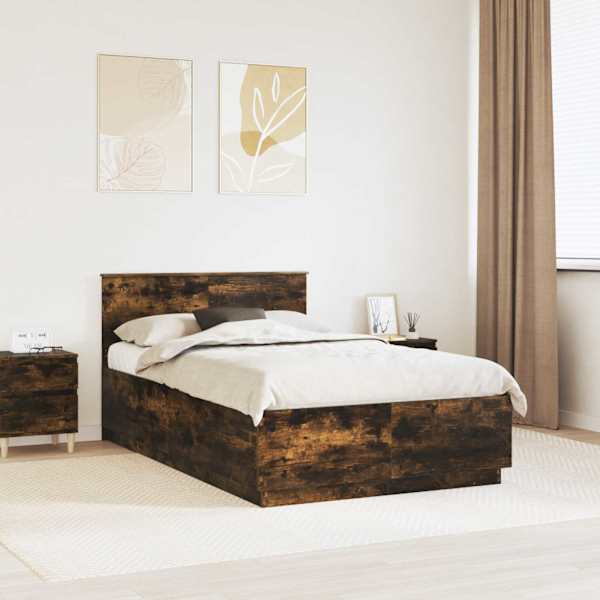 Voodiraam peatsiga, suitsutatud tamm, 135 × 190 cm, tehispuit — mudel 3408177
