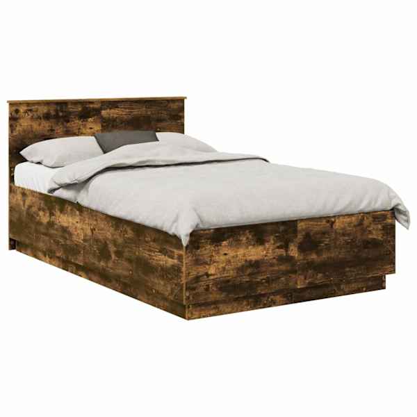 Voodiraam peatsiga, suitsutatud tamm, 135 × 190 cm, tehispuit — mudel 3408177