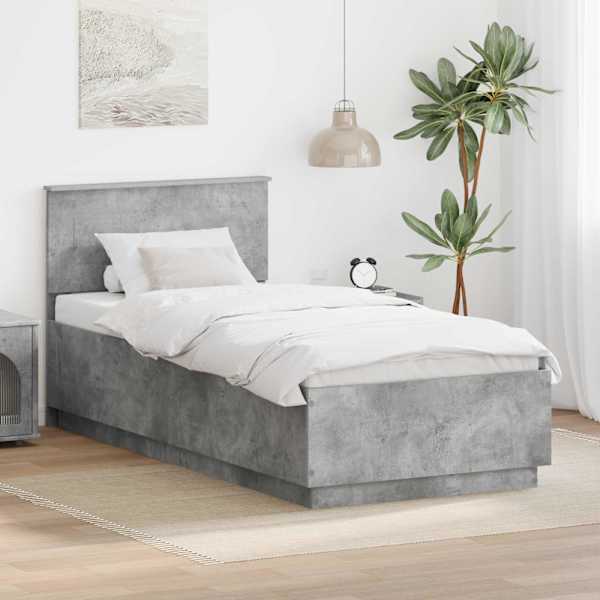 Voodiraam peatsiga, betoonhall, 100 × 200 cm, tehispuit — mudel 3408197