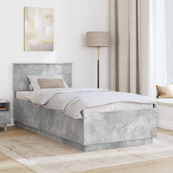 Voodiraam peatsiga, betoonhall, 100 × 200 cm, tehispuit — mudel 3408197