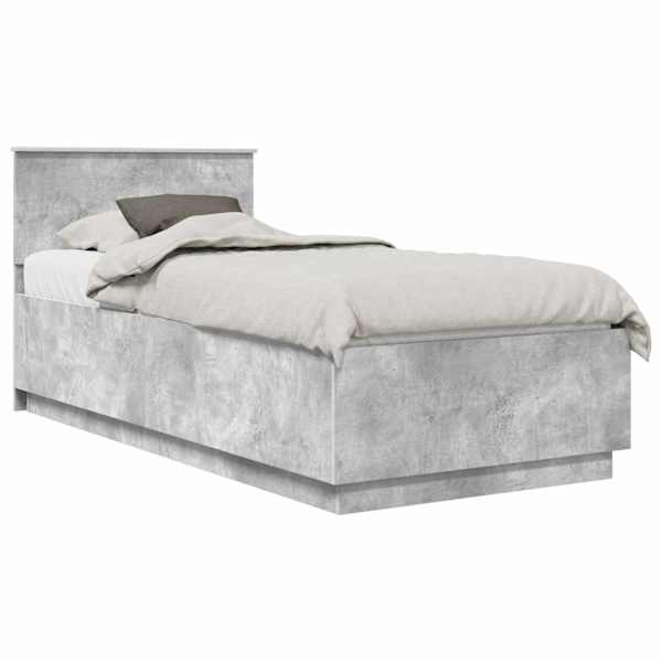 Voodiraam peatsiga, betoonhall, 100 × 200 cm, tehispuit — mudel 3408197