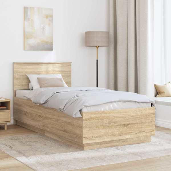 Voodiraam peatsiga, sonoma tamm, 90 × 190 cm, tehispuit — mudel 3408203