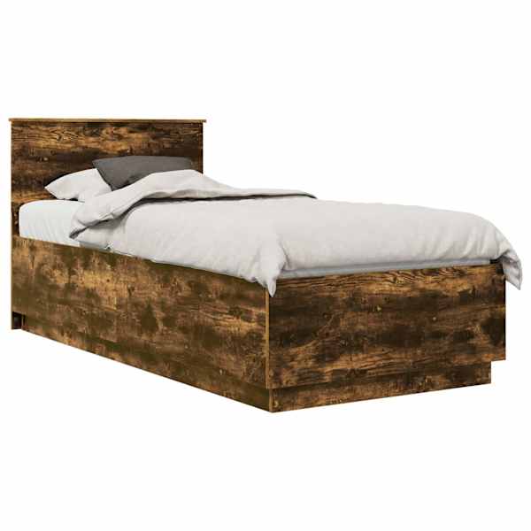 Voodiraam peatsiga, suitsutatud tamm, 90 × 190 cm, tehispuit — mudel 3408205
