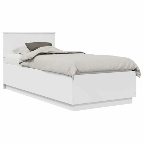 Voodiraam peatsiga, valge, 90 × 200 cm, tehispuit — mudel 3408208