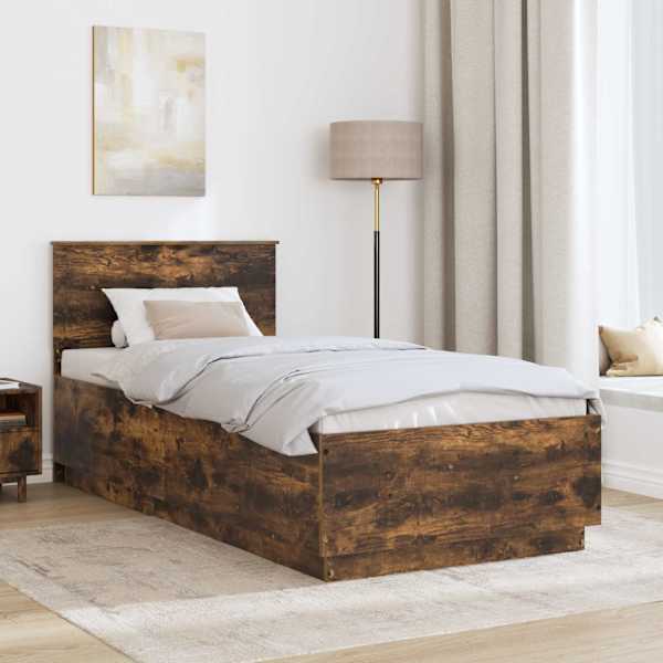 Voodiraam peatsiga, suitsutatud tamm, 90 × 200 cm, tehispuit — mudel 3408212