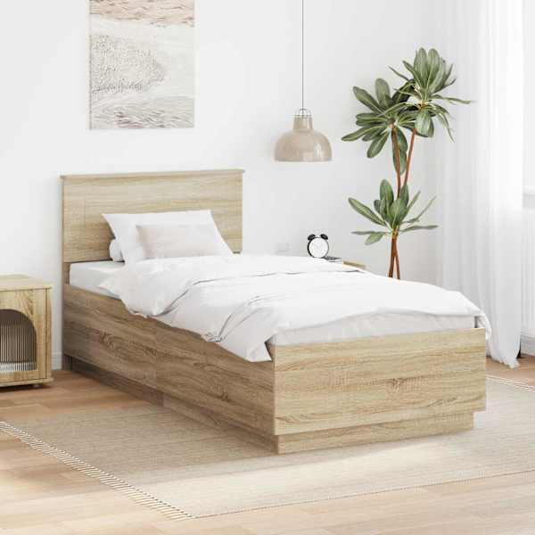 Voodiraam peatsiga, sonoma tamm, 70 × 190 cm, tehispuit — mudel 3408217