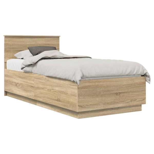 Voodiraam peatsiga, sonoma tamm, 70 × 190 cm, tehispuit — mudel 3408217