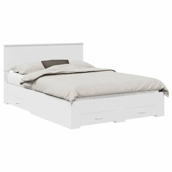 Sahtlitega voodiraam peatsiga, valge, 160 × 200 cm, tehispuit — mudel 3408238