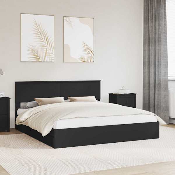 Sahtlitega voodiraam peatsiga, must, 200 × 200 cm, tehispuit