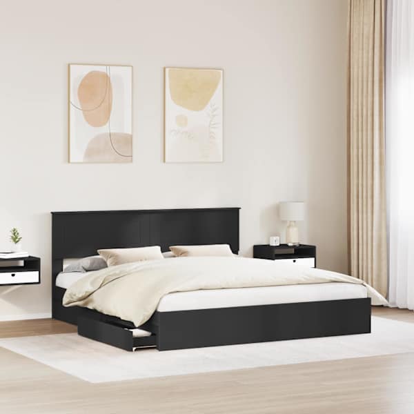 Sahtlitega voodiraam peatsiga, must, 200 × 200 cm, tehispuit