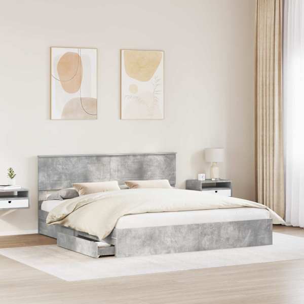 Panipaigaga voodiraam peatsiga, betoonhall, 200 × 200 cm, tehispuit