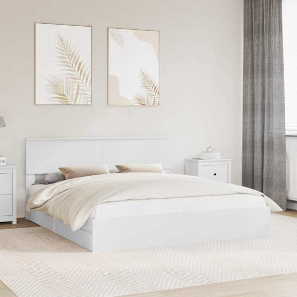 Sahtlitega voodiraam peatsiga, valge, 180 × 200 cm, tehispuit
