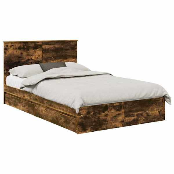 Sahtlitega voodiraam peatsiga, suitsutatud tamm, 135 × 190 cm, tehispuit — mudel 3408470