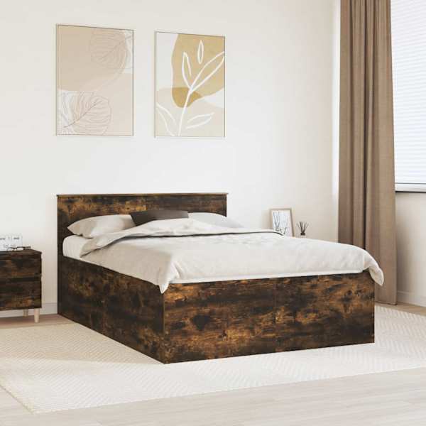 Voodiraam peatsiga, suitsutatud tamm, 150 × 200 cm, tehispuit — mudel 3408568