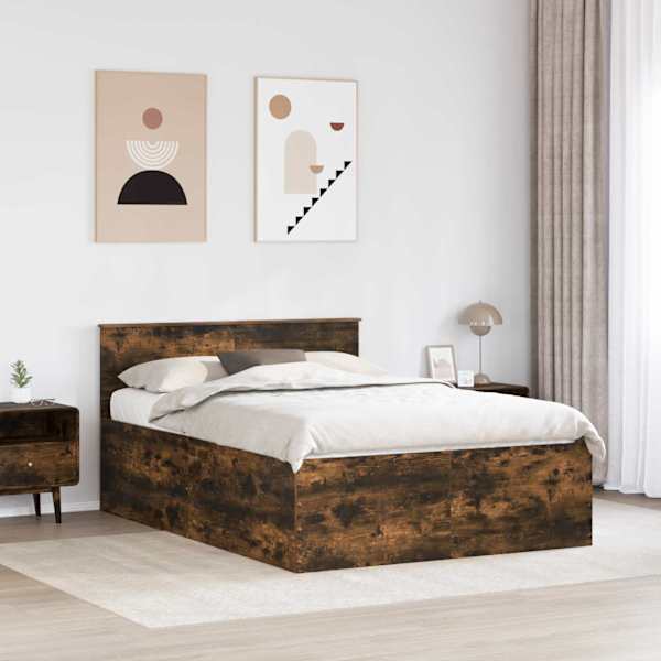 Voodiraam peatsiga, suitsutatud tamm, 150 × 200 cm, tehispuit — mudel 3408568