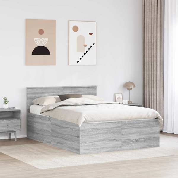 Voodiraam peatsiga, hall sonoma, 150 × 200 cm, tehispuit — mudel 3408569